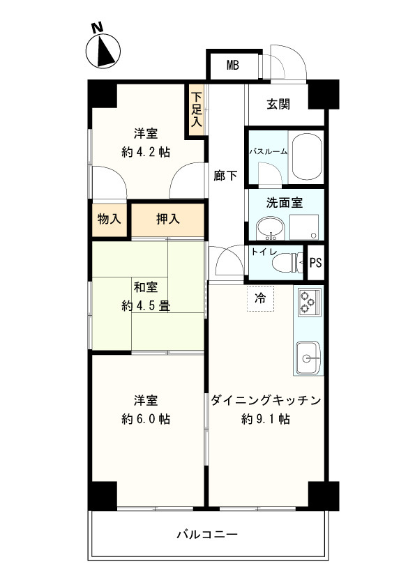 ベルメゾン武蔵関2階の間取り|使いやすい3DKの間取り