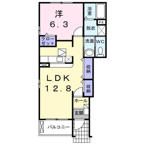 熊本市中央区黒髪４丁目のアパートの間取り