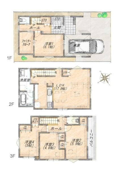 相模原市中央区中央６丁目の新築一戸建の間取り