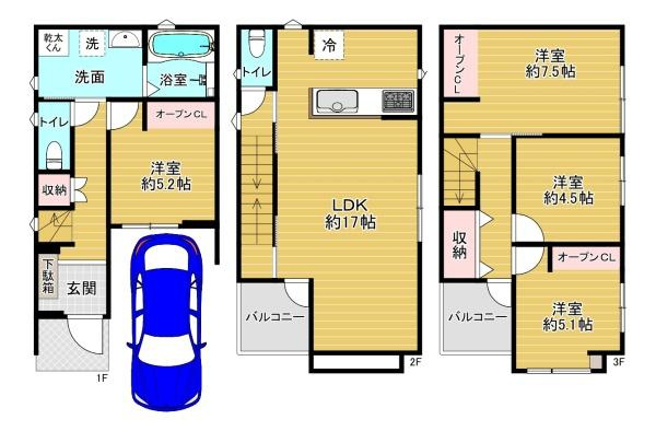 【間取り】 | 大阪市東淀川区上新庄3丁目　新築戸建