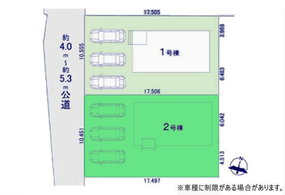 【区画図】 | アーバンスタイル吉岡町大久保1期ー② | カースペースは並列3台駐車可能！