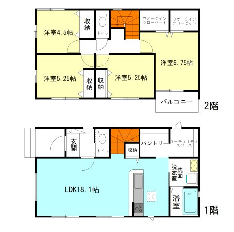 【間取り】 | アーバンスタイル吉岡町大久保1期ー① | キッチンパントリーやユーティリティスペース付き！