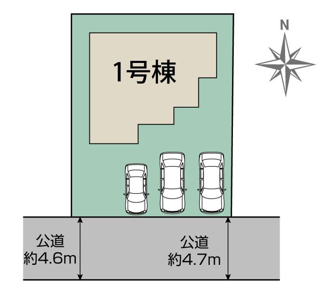 新築戸建　吉井町長根3期の区画図|駐車スペースは三台を確保（小型車１台を含む）。群馬県の生活スタイルにあわせやすい広さです。