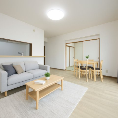 シャンブルクレールの居間・リビング|バーチャルステージングの写真となります。家具家電等は付帯しません。参考にご覧くださいませ。