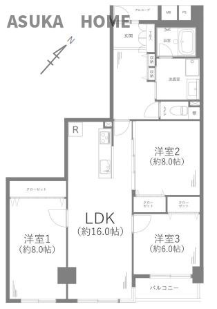 新山下ベイシティ第六号棟 の間取り|全洋室６帖以上で、１６帖のLDKで広々な間取です。