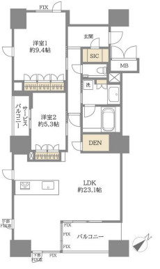 ユニハイム中之島堂島川タワーレジデンス 17階 再開発エリアの間取り