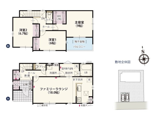 【間取り】 | LDKはゆとりのある18帖！南向きなので自然光も入りやすい明るいお部屋♪ 2階も全居室二面採光で南向き！お部屋のどこにいても過ごしやすく風通しのいいプランです。