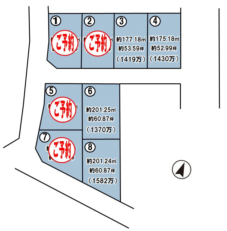 《分譲地》小山市土塔　全8区画の区画図
