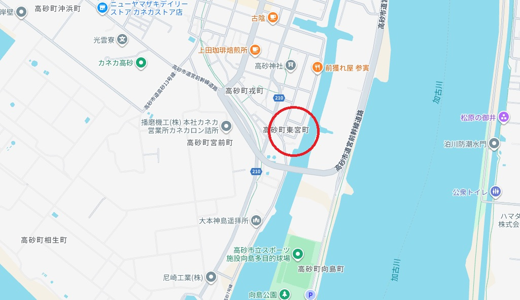 高砂市高砂町東宮町　山陽電鉄「高砂駅」徒歩18分の地図