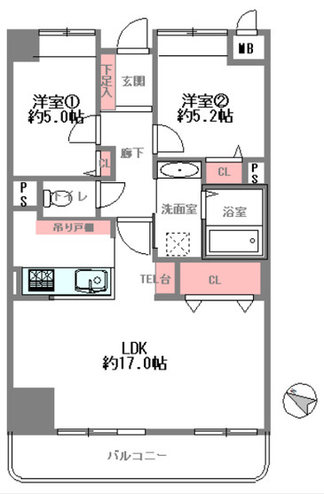 セルバの間取り|専有面積約67.59㎡、2LDK