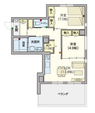 （シニア限定）パティオメープルの間取り|シニアに優しい充実した設備