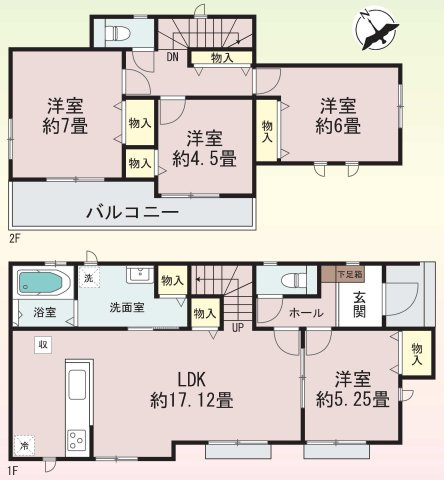 【陽当たりで失敗したくない】一日を通して明るさが続く、静かな住宅地の一邸の間取り|約17帖LDKに加え全室収納付きの4LDK。1階居室ありで使い勝手良く、家族構成に柔軟に対応。