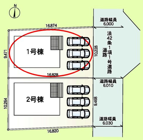 クレイドルガーデン前橋市大利根町第２　1号棟の区画図|駐車場３台ご用意しています！来客時も重宝します♪
並列駐車なので、車の出し入れもしやすいですよ！
