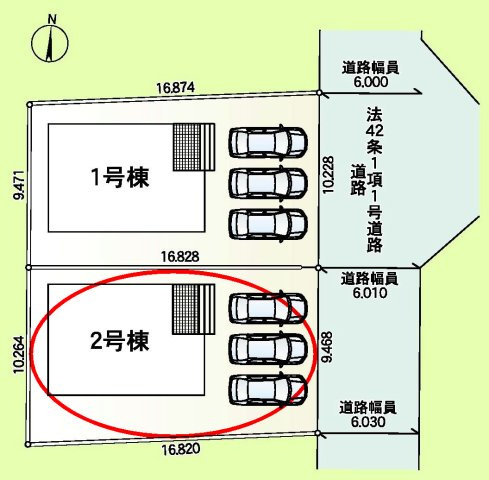 クレイドルガーデン前橋市大利根町第２　2号棟の区画図|駐車場３台ご用意しています！来客時も重宝します♪
並列駐車なので、車の出し入れもしやすいですよ！