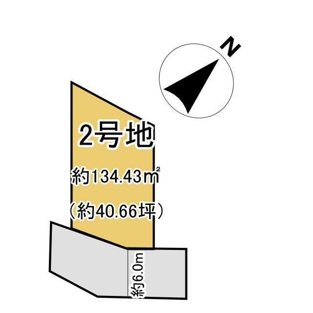 長岡京市金ヶ原上ノ谷1期2号地の土地図|土地坪約40.66坪。採光通風良好、ゆとりのある敷地です！