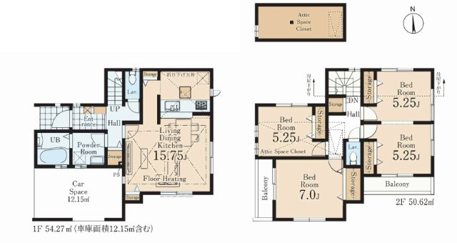 【間取り】 | 練馬区谷原1丁目　新築一戸建住宅　全1棟　（成増店） | 季節の家電やお洋服などたっぷりと収納できる小屋裏収納付き
※図面を基に作成しています。現況と異なる場合は現況を優先いたします。