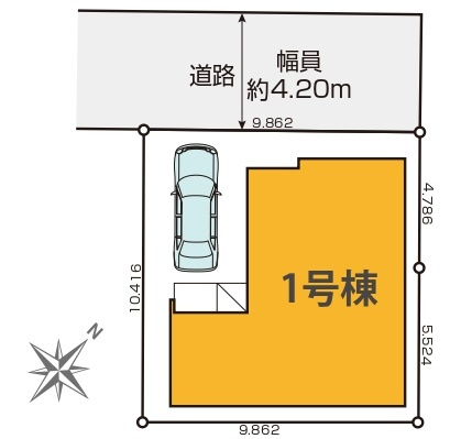 新築一戸建て　川越市旭町の区画図|カースペース１台分(車種によります)