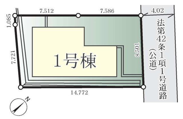 【上白根の穏やかな住環境】20帖LDK×リビング階段の4LDK住宅の区画図|敷地の広さを活かしたゆとりある配置。前面道路に面し、開放感とプライバシー性を両立した区画。