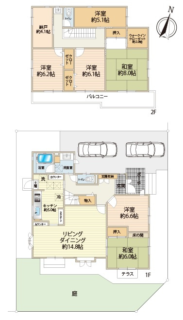 収納豊富な６ＳＬＤＫの間取り。人気の高い南東角地。
