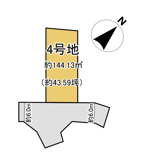 長岡京市金ヶ原上ノ谷1期4号地の土地図|土地坪約43.59坪。採光通風良好、ゆとりのある敷地です！