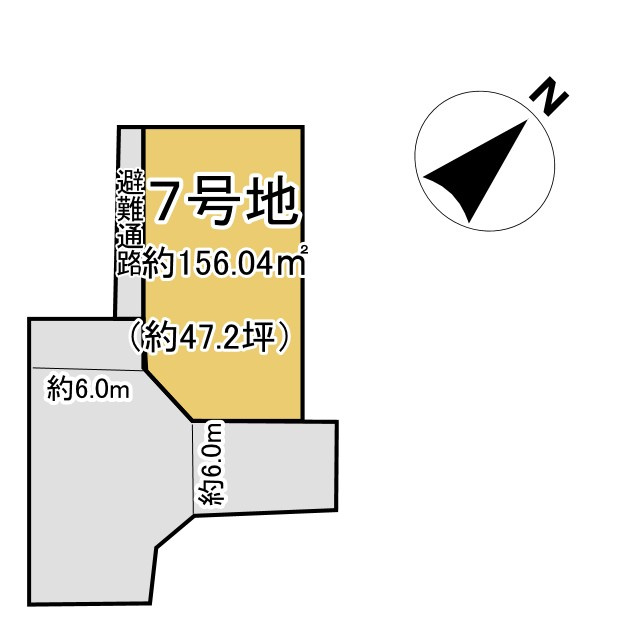 長岡京市金ヶ原上ノ谷1期7号地の土地図|土地坪約47.20坪。採光通風良好、ゆとりのある敷地です！