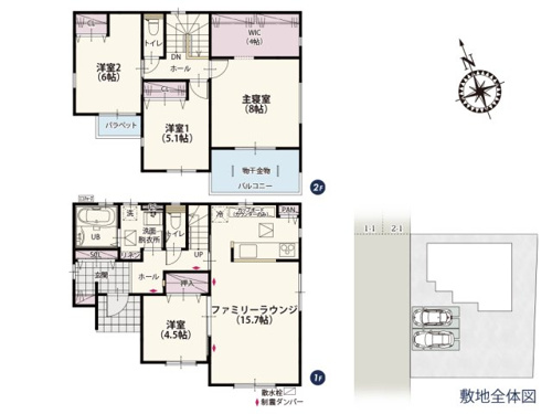 【間取り】 | リビングはキッチンからも室内が見渡せる開放感のある間取り。全居室南向きなので自然 光が入りやすくどこにいても明るく過ごしやすい♪
