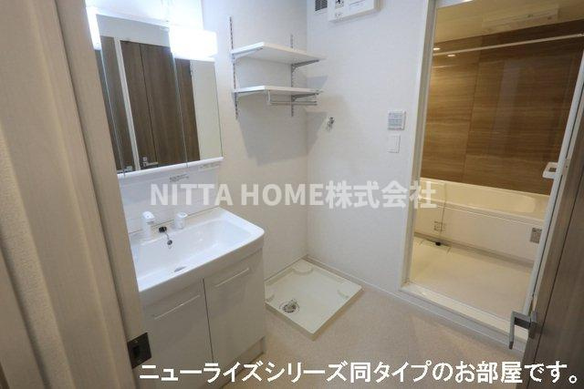 ベル・エクラⅡの洗面所|【完成イメージ図】洗髪洗面台に室内洗濯機置き場があります＊