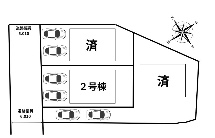 クレイドルガーデン宜野湾市上原 第２・２号棟の区画図|区画図／接道状況：南西側６ｍ私道
