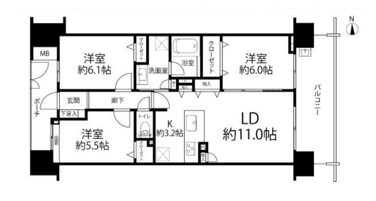 セントラルスウィート大宮桜木町の間取り|【セントラルスウィート大宮桜木町】・3LDK・専有面積71.30m2・バルコニー面積12.4m2、ポーチ面積6.5㎡