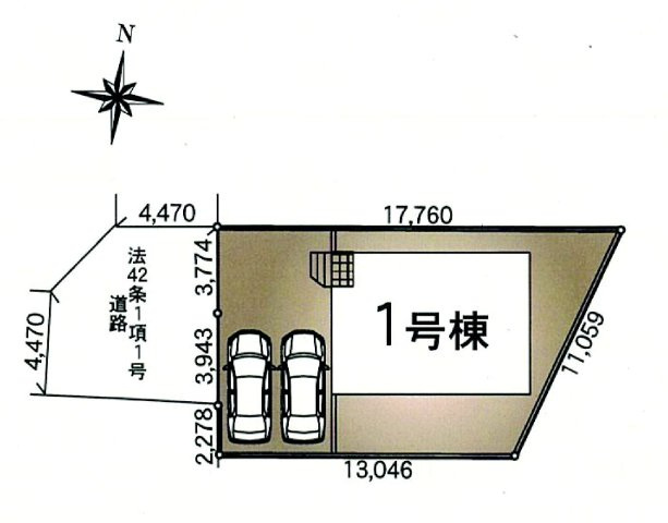 クレイドルガーデン前橋市下新田町第６　１号棟の区画図|駐車場2台ご用意しています！
並列駐車なので、車の出し入れもしやすいですよ！