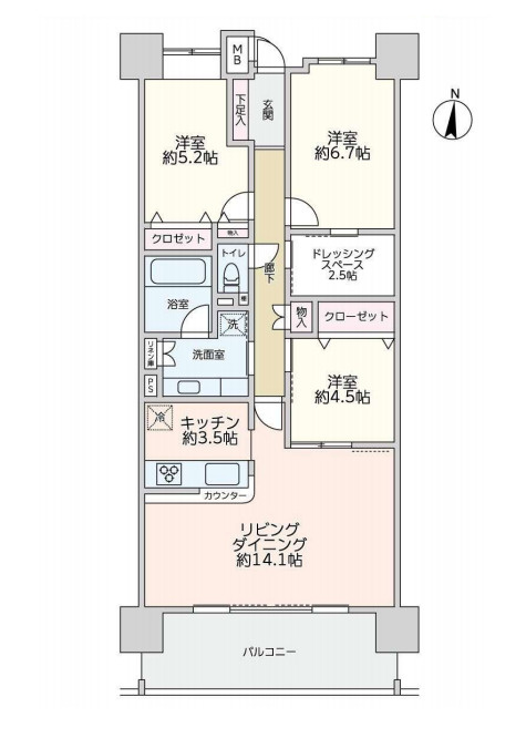 ビクトリアアネーロ大宮の間取り|【ビクトリアアネーロ大宮】・3LDK・専有面積80.64m2・バルコニー面積12.40m2