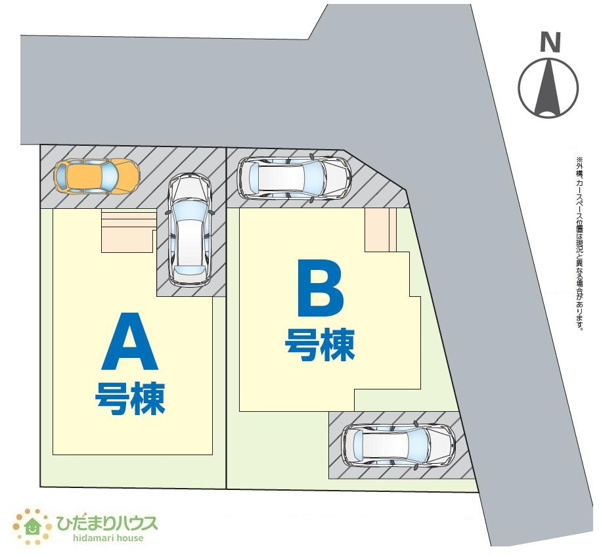 【区画図】 | 我孫子市青山台Ⅱ　新築戸建　A号棟 | ご家族でお車に乗る方に！駐車場2台分あります！
（A号棟）