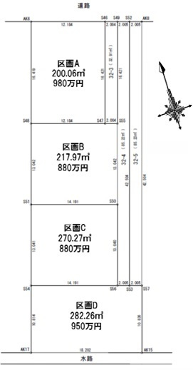 川越市寺山　建築条件なし売地　東武東上線『川越駅』バス　【山田小学区】の区画図