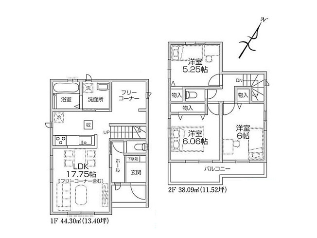 【間取り】 | 富士見市羽沢1丁目　新築一戸建住宅　全2棟　(ふじみ野店) | 全居室収納付きの3LDKです！