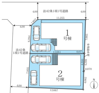 【区画図】 | 大和市上和田  2号棟 6期 | 2号棟　西側約4.0ｍ公道　駐車2台（車種によります）　敷地面積31.2坪