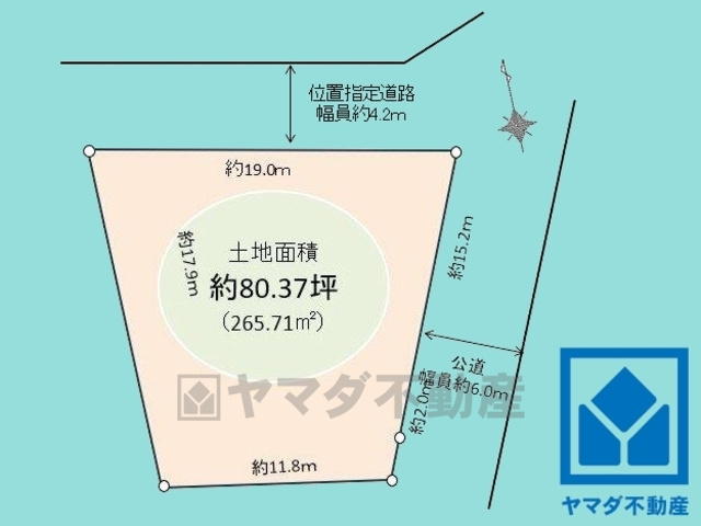 西宮市木津山町の土地図|土地面積265.7平米（約80.37坪）
