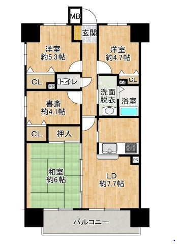 中古マンション　ヴェルビュ鶴見坦　薫小学校・第一中学校の間取り|現況と間取り図が相違する場合には現況を優先いたします。