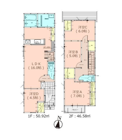 福岡市早良区次郎丸4丁目第1-3棟(2号棟)の間取り|全居室収納付きで便利です。