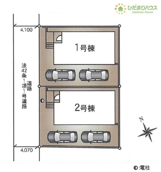 【区画図】 | 取手市宮和田第9　新築戸建　1号棟 | カースペースは2台分確保!(^^)!
（1号棟）