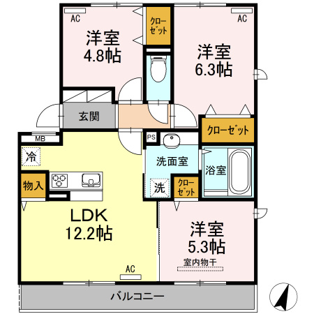 熊本市西区池田１丁目のアパートの間取り