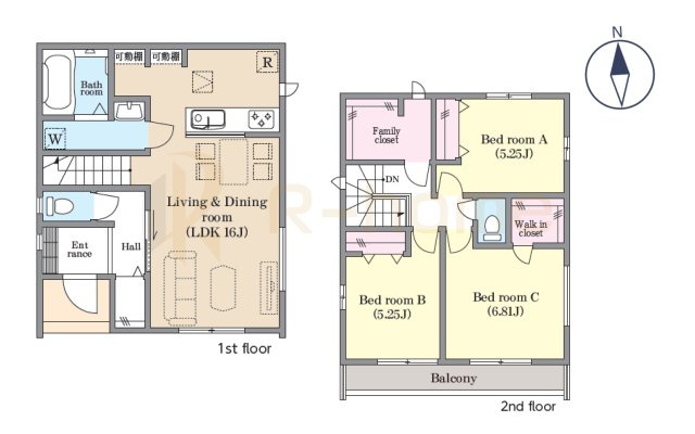 流山市加5丁目　新築戸建て　B号棟の間取り|3LDK＋WIC＋ファミリークローゼット、土地面積80.62m2、建物面積86.94m2