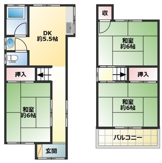 【間取り】 | 明石市貴崎五丁目　一戸建て | ■全居室6帖あり♪使い勝手の良い3DKの一戸建て♪