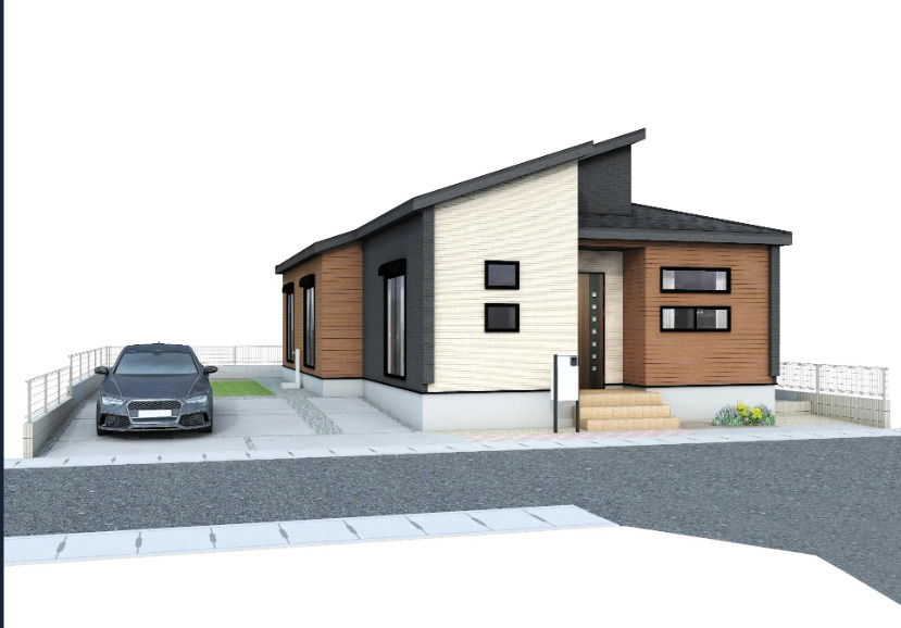 ブルーミングガーデン 磐田市東新町2丁目 1期1号棟の外観パース|白を基調としたナチュラルな外観♪
