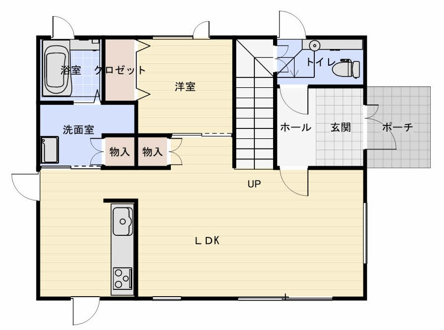 昭和中央５丁目　売家の間取り|◎1F間取り◎LDKは20帖あります。◎水廻りからキッチン・玄関へのアクセスが良く忙しい朝の準備がスムーズ。一階の独立した洋室は常にリビングから目が届きます。