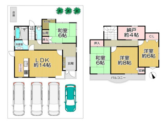【間取り】 | 川辺郡猪名川町旭ヶ丘中古戸建 | ４SLDKの間取りでファミリー様におすすめです♪駐車スペースが４台可能です！！