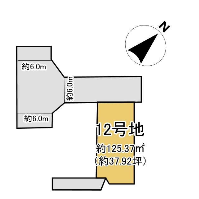 長岡京市金ヶ原上ノ谷1期12号地の土地図|土地坪約37.92坪。採光通風良好、ゆとりのある敷地です！
