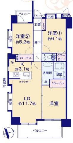 ライオンズマンション三郷早稲田公園の間取り|使い勝手の良い3LDKです。リフォーム箇所多数ございます。
