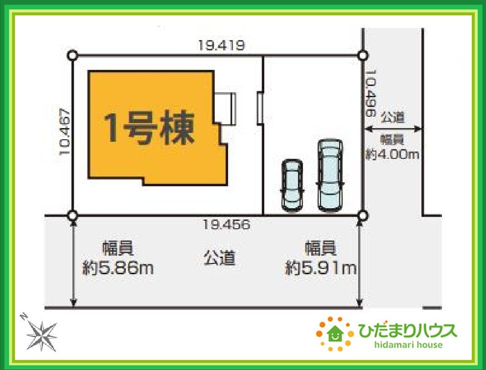 ひたちなか市稲田1期　新築戸建の区画図|駐車場2台止められます☆