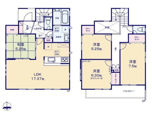 【Blooming Garden】小平鈴木町１丁目の間取り|〇本物件【１号棟】の間取・平面図です〇　敷地面積:124.59㎡　建物面積:99.66㎡　