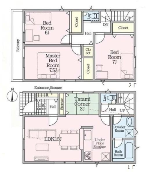 クレイドルガーデン築山 １号棟 ／新築一戸建の間取り|■広々したリビング１５帖・３ＬＤＫの間取り！大容量の収納など、ご家族のお住まいにピッタリです！